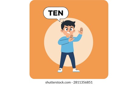 Angry young boy taking a deep breath and counting to ten to control his temper in a difficult situation.