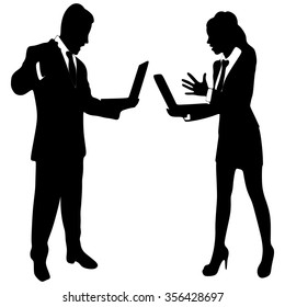 angry young businesswoman and business man yelling