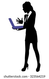 angry young businesswoman shouting at her laptop
