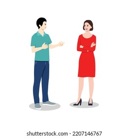 Angry young couple fighting and shouting at each other, people arguing and yelling. People conversation. Flat vector illustration isolated on white background