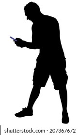 Angry young man shouting using a cellphone, vector 