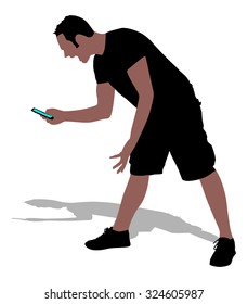 Angry young man shouting using a cellphone, vector