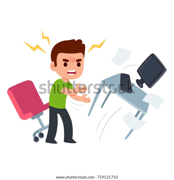 Angry Young Man Work Flipping Desk Stock Vector Royalty Free