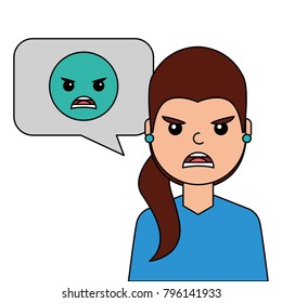 angry young woman with emoticon avatar character