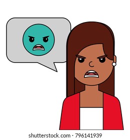 angry young woman with emoticon avatar character
