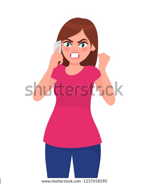 Angry Young Woman Talking On Smart Stock Vector (Royalty Free ...