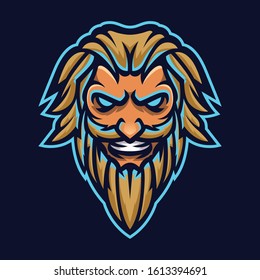 Angry Zeus Thunderbolt God Mascot Head Logo Template for e sport and sport mascot  isolated on dark background