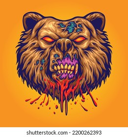 Angry Zombie Bear Head Illustration Vector Illustrations For Your Work Logo, Merchandise T-shirt, Stickers And Label Designs, Poster, Greeting Cards Advertising Business Company Or Brands