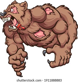 Angry zombie bear roaring cartoon. Vector clip art illustration with simple gradients. All on a single layer.
