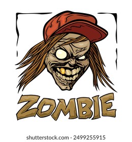 Angry Zombie in a cap creepy smile vector art t-shirt illustration
