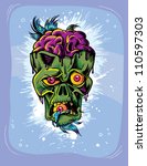 Angry zombie character with eye in it's mouth. Halloween poster