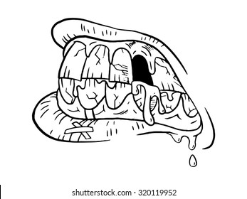 Angry zombie mouth. Linear vector illustration
