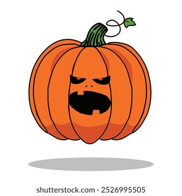 Angry-faced Halloween pumpkin, perfect for fall holiday themes. Orange pumpkin with a furious expression on a white background, ideal for your Halloween design