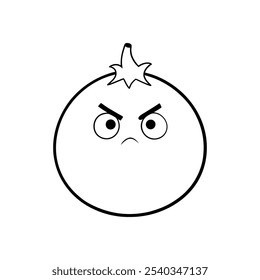 Angry-faced pomegranate outline vector illustration.