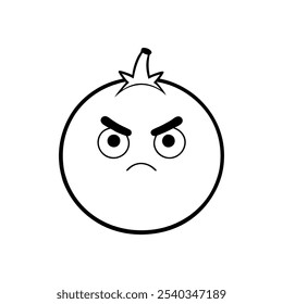 Angry-faced pomegranate outline vector illustration.