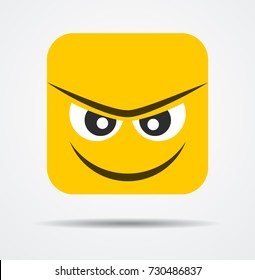 Angryl and smiling square emoicon in a flat design