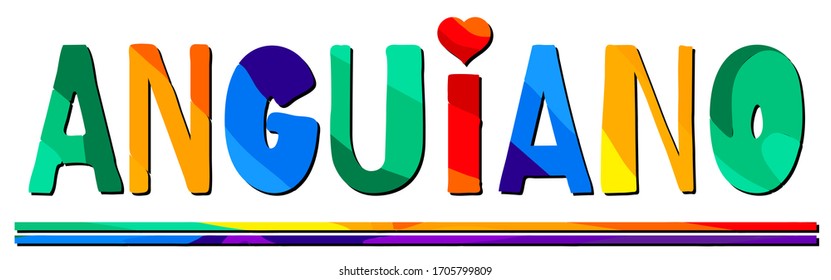 Anguiano. Multicolored bright funny cartoon isolated inscription. Colorful letters. Spain Anguiano for prints on clothing, t-shirt, bag, banner, sticker, flyer, card, souvenir. Stock vector picture.