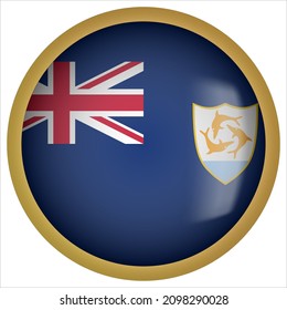 Icono de bandera redondeada 3D de Anguila con marco dorado