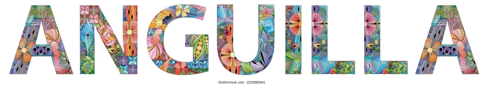 Anguilla is a British Overseas Territory in the Caribbean. Vector decorative zentangle object