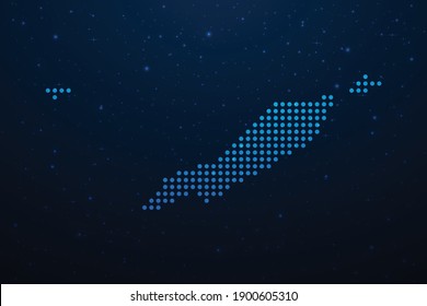 Anguilla dotted map in futuristic style, glowing outline made of stars lines dots. Communication, internet technologies concept on dark blue space background. Vector illustration.