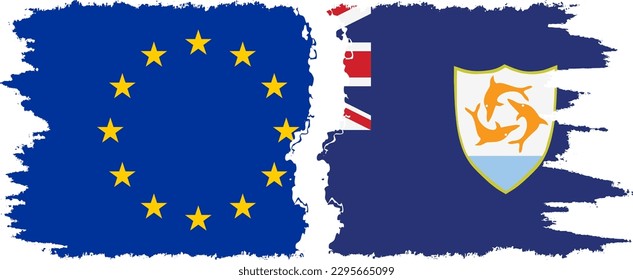Anguilla and European Union grunge flags connection, vector