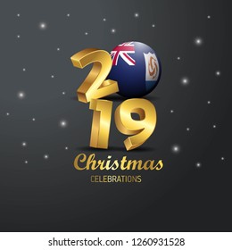 Anguilla Flag 2019 Merry Christmas Typography. New Year Abstract Celebration background