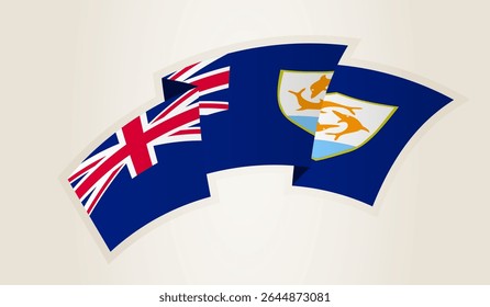 Bandeira de Anguila em forma de fita abstrata, símbolo nacional da Anguila. Este vetor é ideal para uso em eventos nacionais, Dia da Independência, competições desportivas internacionais.