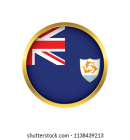 Anguilla flag button, Golden on a white background,flag of Anguilla Round badge or icon isolated. Vector illustration.