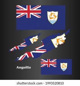 Bandera de Anguila con Mapa en textura gruesa. Plantilla de vectores.