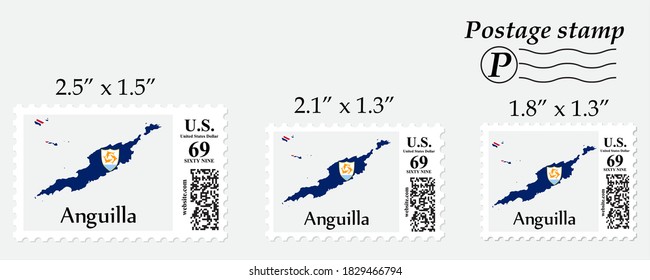 Anguilla flag map on postage stamp different size.
