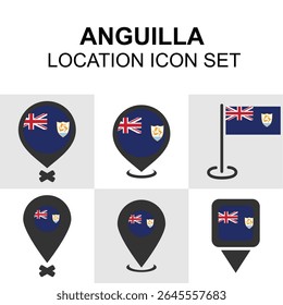Bandeira de Anguila e ícone de pino de mapa definido para viagens, aplicativos de navegação e conteúdo da geografia do Caribe.