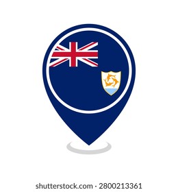 Anguilla flag and map pointer icon. Anguilla national flag location icon vector.