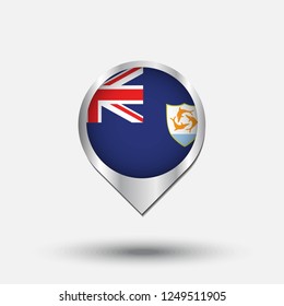 Anguilla flag map pointer with shadow. Vector illustration