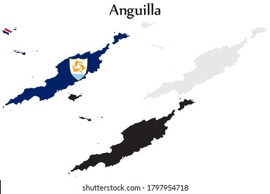 Bandera de Anguila y forma de mapa de color negro y gris. EPS.file.