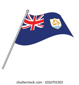Anguilla Flag with Metal Pole. Vector illustration.