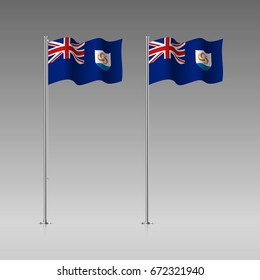 Anguilla flag on the flagpole. Official colors and proportion correctly. High detailed vector illustration. 3d and isometry. EPS10