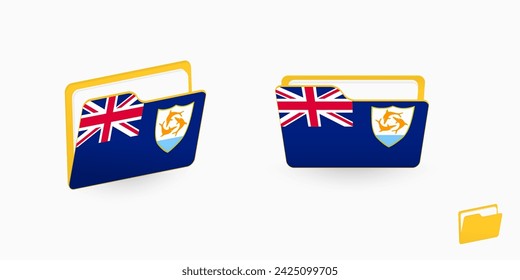Anguilla flag on two type of folder icon. Vector illustration.