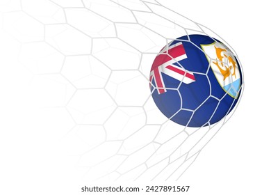 Anguilla flag soccer ball in net. Vector sport illustration.