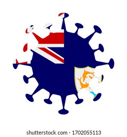 Anguilla flag in virus shape, symbolizing COVID-19 awareness and health warnings.