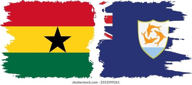 Anguilla and Ghana grunge flags connection, vector