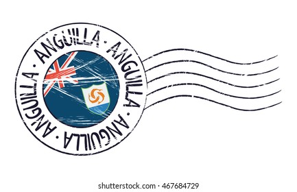 Anguilla grunge postal stamp and flag on white background