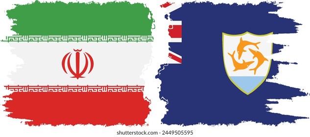 Anguilla and Iran grunge flags connection, vector