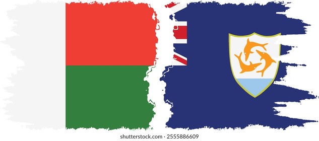 Anguilla and Madagascar grunge flags connection, vector