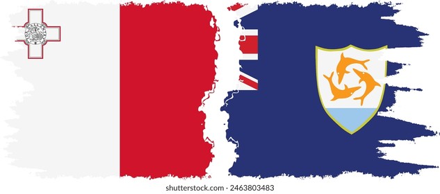 Anguilla and Malta grunge flags connection, vector