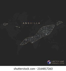 Anguilla map abstract geometric mesh polygonal light concept with black and white glowing contour lines countries and dots on dark background. Vector illustration.