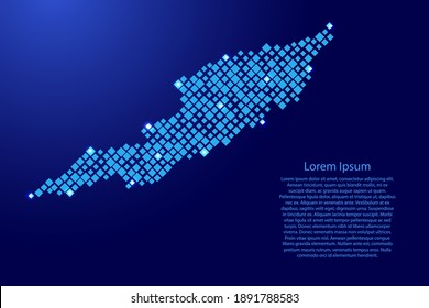 Anguilla map from blue pattern rhombuses of different sizes and glowing space stars grid. Vector illustration.