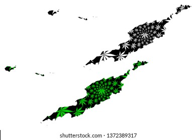 Anguilla - map is designed cannabis leaf green and black, Anguilla island map made of marijuana (marihuana,THC) foliage,