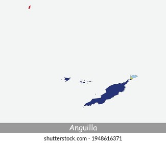 Anguilla Map Flag. Map of Anguilla flag of Anguilla isolated on white background. British overseas territory in Caribbean, United Kingdom Islands. Vector illustration.