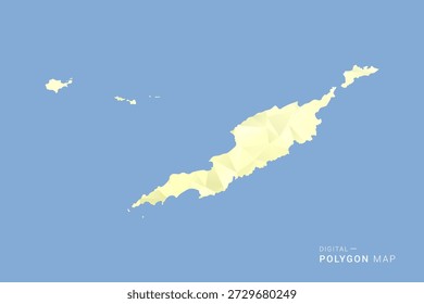 Anguilla Map in low poly polygon vector style, geometric shape illustration with soft yellow tones on blue background, clean silhouette for infographic.