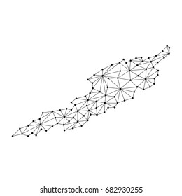 Anguilla map of polygonal mosaic lines network, rays and dots vector illustration.